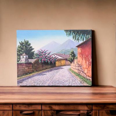 Alternate image for Realist Painting of Las Animas Street in Antigua Guatemala Las Animas Street V