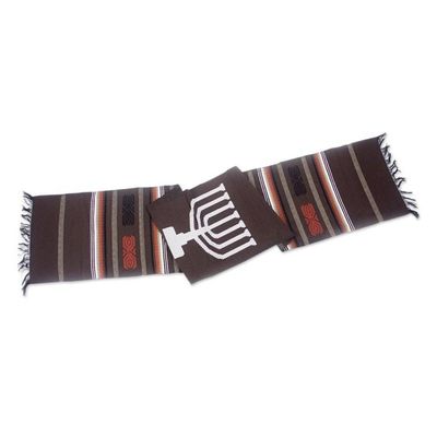 Alternate image for Hand Loomed Cotton Table Runner Menorah