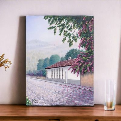 Alternate image for Oil Realist Painting of a Street in Antigua Guatemala A Street in Antigua