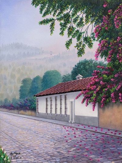 Alternate image for Oil Realist Painting of a Street in Antigua Guatemala A Street in Antigua