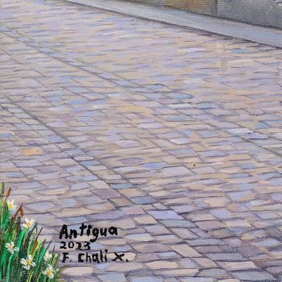 Alternate image for Oil Realist Painting of a Street in Antigua Guatemala A Street in Antigua