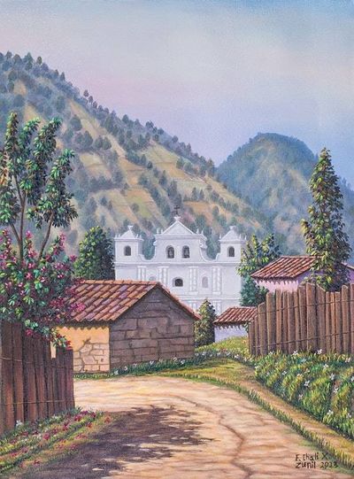 Alternate image for Oil on Canvas Realist Painting of a Rural Town in Guatemala Zunil Town II