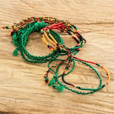 Alternate image for 12 Unisex Assorted and Adjustable Cotton Macrame Bracelets Colorful Culture