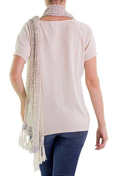 Alternate image for Hand Woven Recycled Cotton Scarf Champagne from Guatemala Subtle Illusion