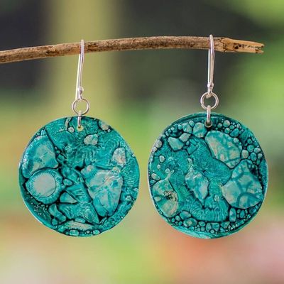 Alternate image for Eco-Friendly Turquoise Round Recycled CD Dangle Earrings Turquoise Night