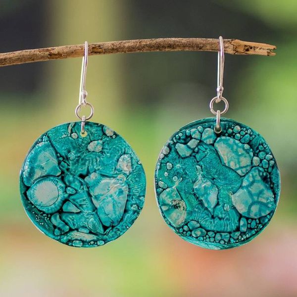 Alternate image for Eco-Friendly Turquoise Round Recycled CD Dangle Earrings Turquoise Night