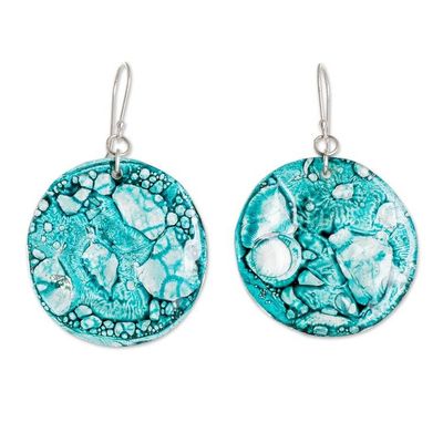 Alternate image for Eco-Friendly Turquoise Round Recycled CD Dangle Earrings Turquoise Night