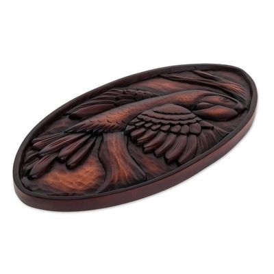 Alternate image for Parrot-Themed Pochote Wood Relief Panel from Costa Rica Noble Macaw