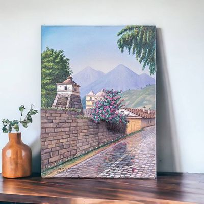 Alternate image for Oil Realist Painting of Las Animas Street in Guatemala Las Animas Street IV