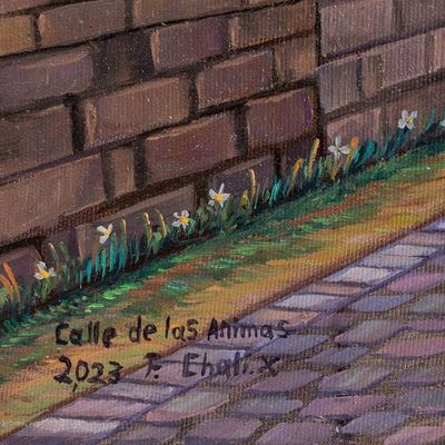 Alternate image for Oil Realist Painting of Las Animas Street in Guatemala Las Animas Street IV