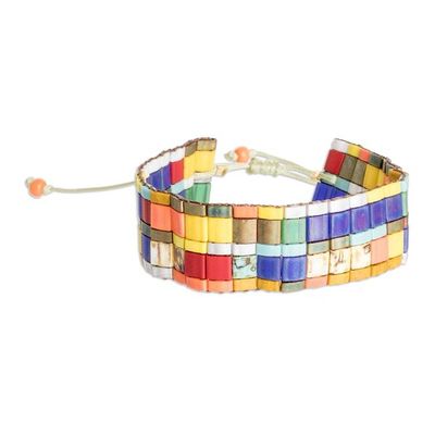 Alternate image for Colorful Mosaic Style Glass Beaded Wristband Bracelet Colorful Tiles