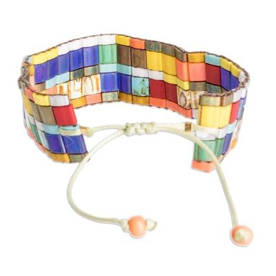 Alternate image for Colorful Mosaic Style Glass Beaded Wristband Bracelet Colorful Tiles