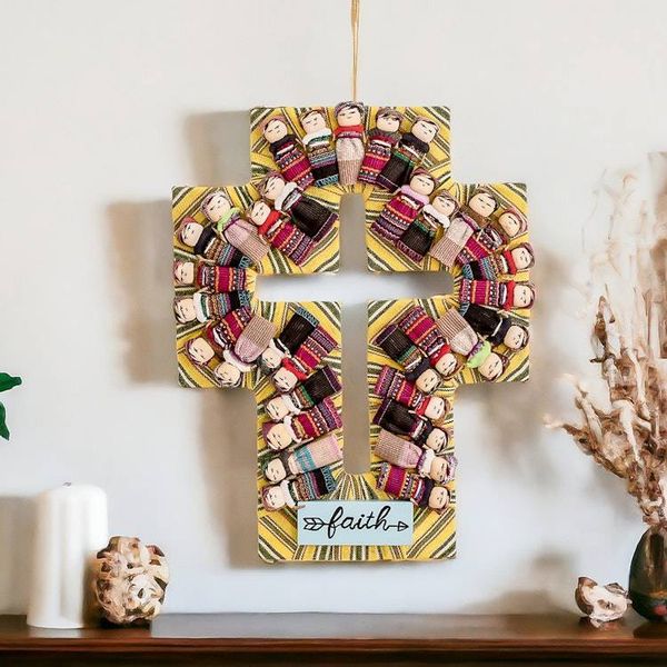 Alternate image for Handmade Guatemalan Worry Doll Cross for Wall Display Keep the Faith
