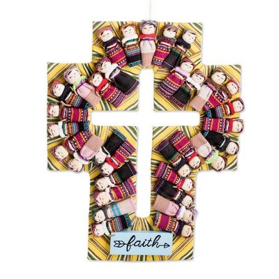 Alternate image for Handmade Guatemalan Worry Doll Cross for Wall Display Keep the Faith