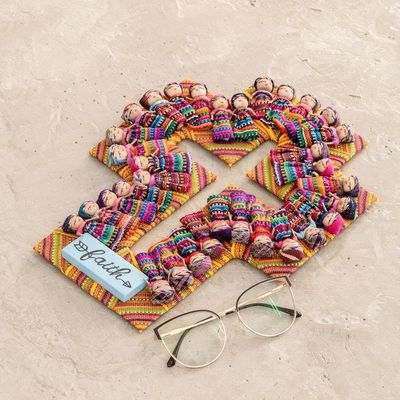 Alternate image for Handmade Guatemalan Worry Doll Cross for Wall Display Keep the Faith