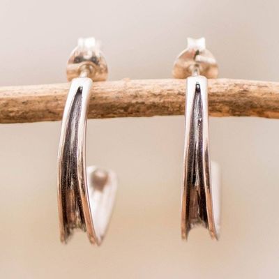 Alternate image for Silver Half-Hoop Earrings with Darkened and Polished Finish Classic Essence