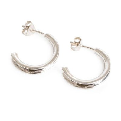 Alternate image for Silver Half-Hoop Earrings with Darkened and Polished Finish Classic Essence