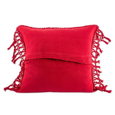 Alternate image for White on Red Artisan Crafted Cotton Cushion Cover Weaving Red Paths