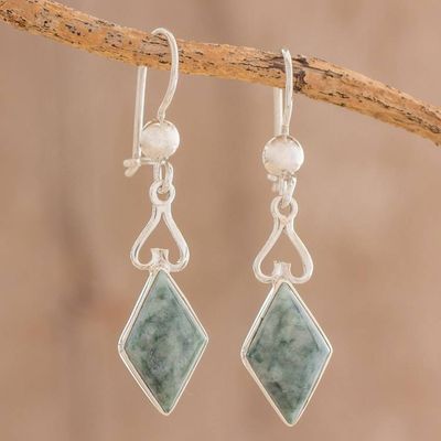 Alternate image for Diamond-Shaped Jade Dangle Earrings in Green from Guatemala Marvelous Green Diamonds