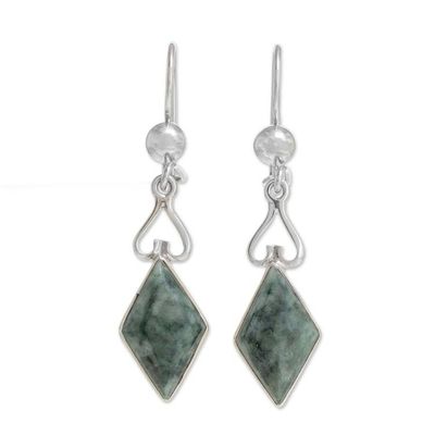 Alternate image for Diamond-Shaped Jade Dangle Earrings in Green from Guatemala Marvelous Green Diamonds