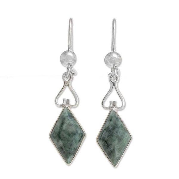 Alternate image for Diamond-Shaped Jade Dangle Earrings in Green from Guatemala Marvelous Green Diamonds