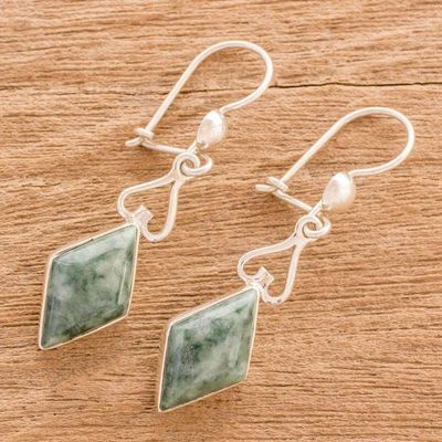 Alternate image for Diamond-Shaped Jade Dangle Earrings in Green from Guatemala Marvelous Green Diamonds
