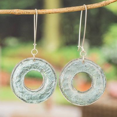 Primary image for Modern Round Silver Recycled CD Dangle Earrings Silver Era
