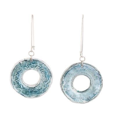 Alternate image for Modern Round Silver Recycled CD Dangle Earrings Silver Era