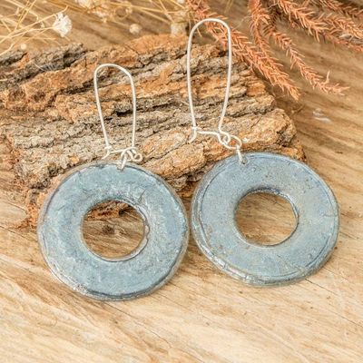 Alternate image for Modern Round Silver Recycled CD Dangle Earrings Silver Era