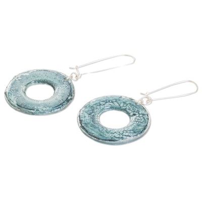 Alternate image for Modern Round Silver Recycled CD Dangle Earrings Silver Era