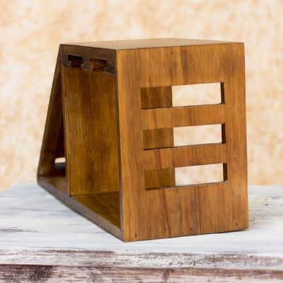 Alternate image for Artisan Crafted Wood Holder for Wine Bottle and Glasses Organic Minimalism