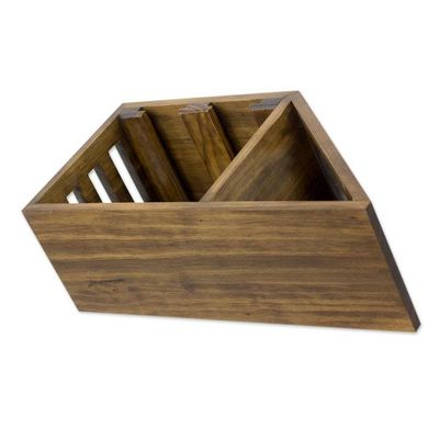 Alternate image for Artisan Crafted Wood Holder for Wine Bottle and Glasses Organic Minimalism