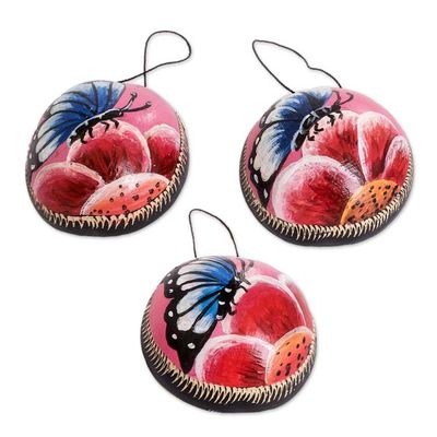 Alternate image for Set of 3 Hand-Painted Dried Gourd Butterfly Wall Accents Fluttering Magic