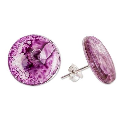 Alternate image for Handmade Purple Recycled CD Stud Earrings with Silver Posts Purple Translucent Illusion