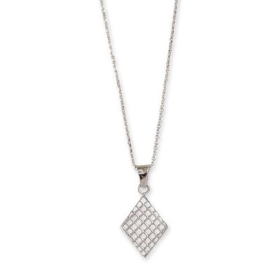 Alternate image for Polished Geometric-Patterned Diamond-Shaped Pendant Necklace Ethereal Diamond