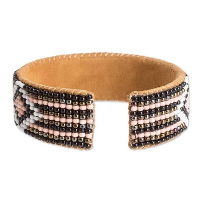 Alternate image for Black and Pink Glass Beaded Cuff Bracelet with Leather Timeless Diamonds
