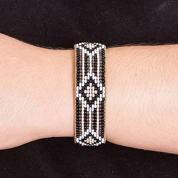 Alternate image for Black and Pink Glass Beaded Cuff Bracelet with Leather Timeless Diamonds