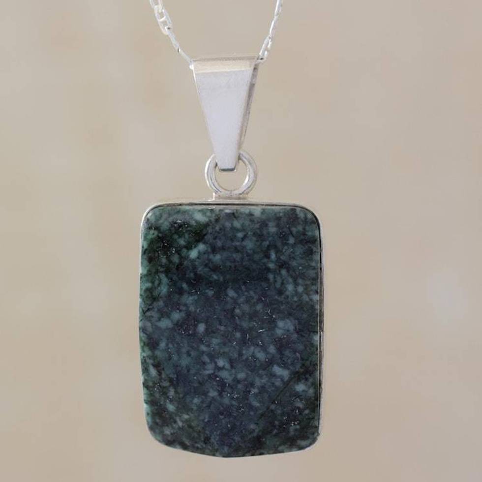 Sterling Silver Pendant Jade Necklace 'Maya Empress'