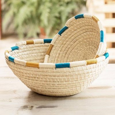 Primary image for Natural Palm Fiber Coiled Baskets from Nicaragua Pair Coiled Accents