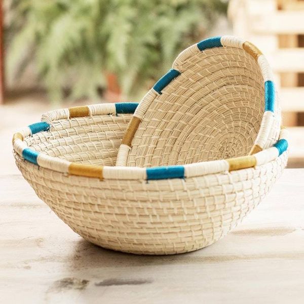 Alternate image for Natural Palm Fiber Coiled Baskets from Nicaragua Pair Coiled Accents