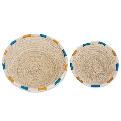 Alternate image for Natural Palm Fiber Coiled Baskets from Nicaragua Pair Coiled Accents