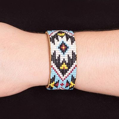 Alternate image for Traditional Blue and Black Glass Beaded Cuff Bracelet Heavens Union