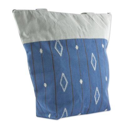 Alternate image for Blue and Grey Cotton Maya Backstrap Loom Shoulder Bag Diamonds in the Sky