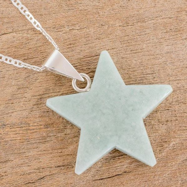 Alternate image for Jade Star Pendant Necklace in Apple Green from Guatemala Stellar Light in Apple Green