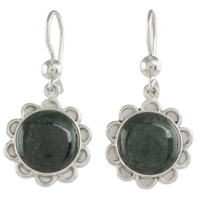 Alternate image for Dark Green Jade Dangle Earrings from Guatemala Dark Green Solar Flower