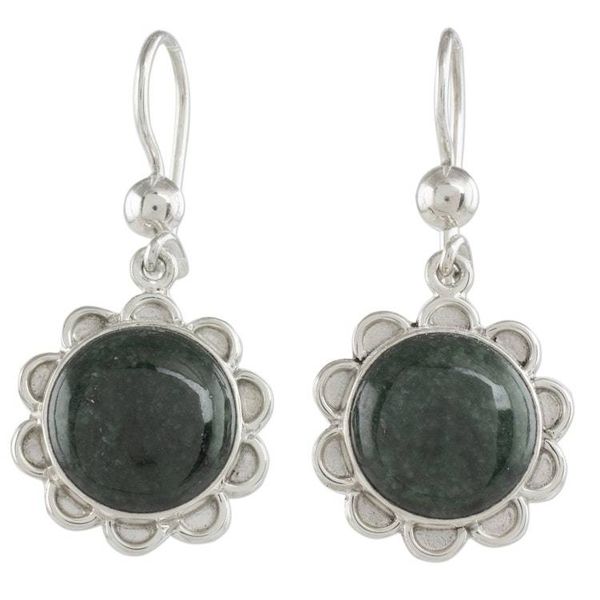 Alternate image for Dark Green Jade Dangle Earrings from Guatemala Dark Green Solar Flower