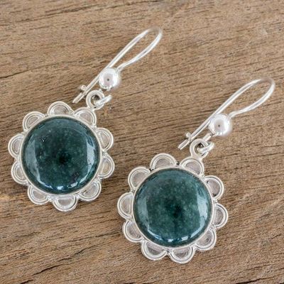 Alternate image for Dark Green Jade Dangle Earrings from Guatemala Dark Green Solar Flower