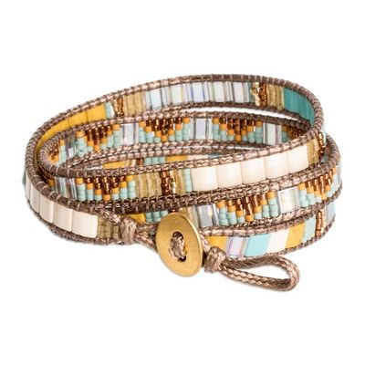 Alternate image for Handcrafted Brown Yellow Aqua Glass Beaded Wrap Bracelet Santa Fe in Brown