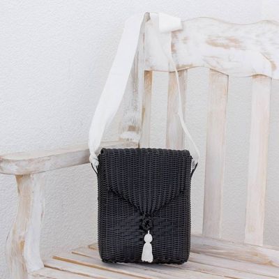Alternate image for Handwoven Sling in Black from Guatemala Stylish Diamond in Black