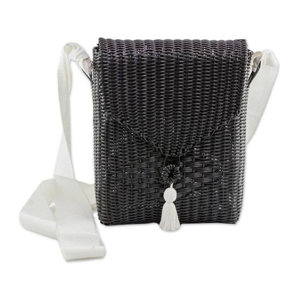 Alternate image for Handwoven Sling in Black from Guatemala Stylish Diamond in Black